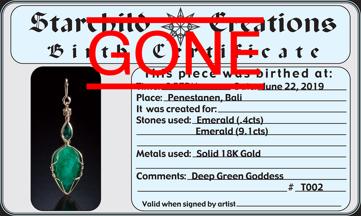 Emerald Goddess small certificate photo