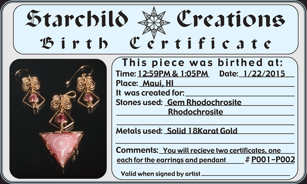 Gem Rhodocrosite and Rhodochrosite Set small certificate photo